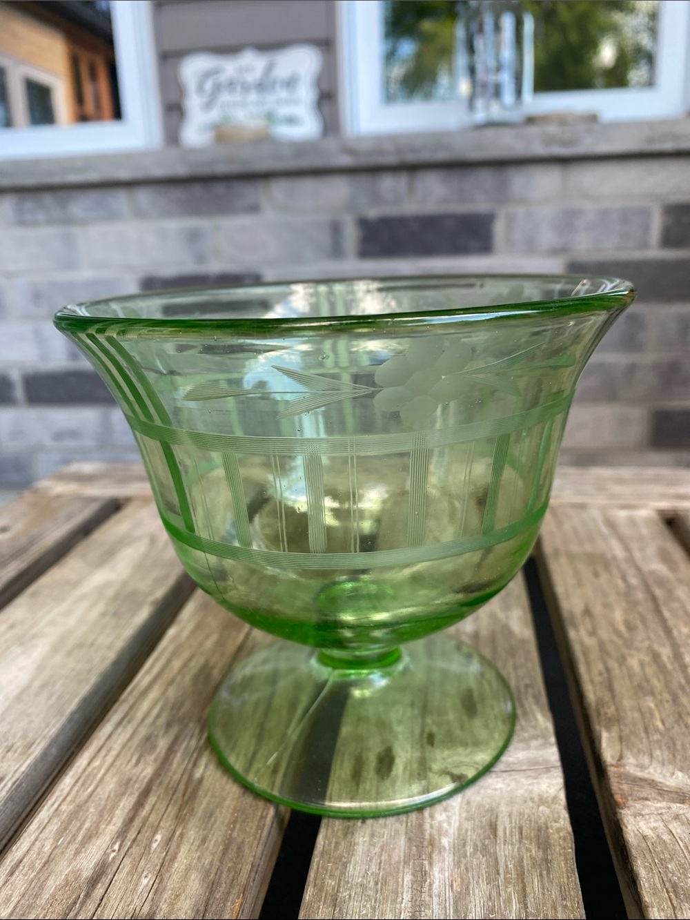 Vintage depression glass Etched Glass Dessert Compote - Home Dining